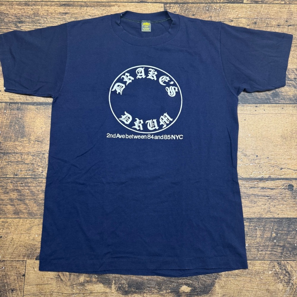 Drakes Drum Pub 80s Russell Athletic John Courage Beer T Shirt Mens Large‎ Navy